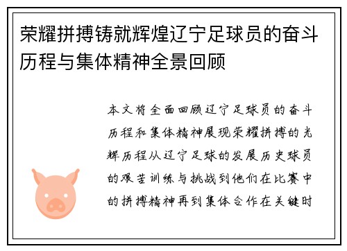 荣耀拼搏铸就辉煌辽宁足球员的奋斗历程与集体精神全景回顾